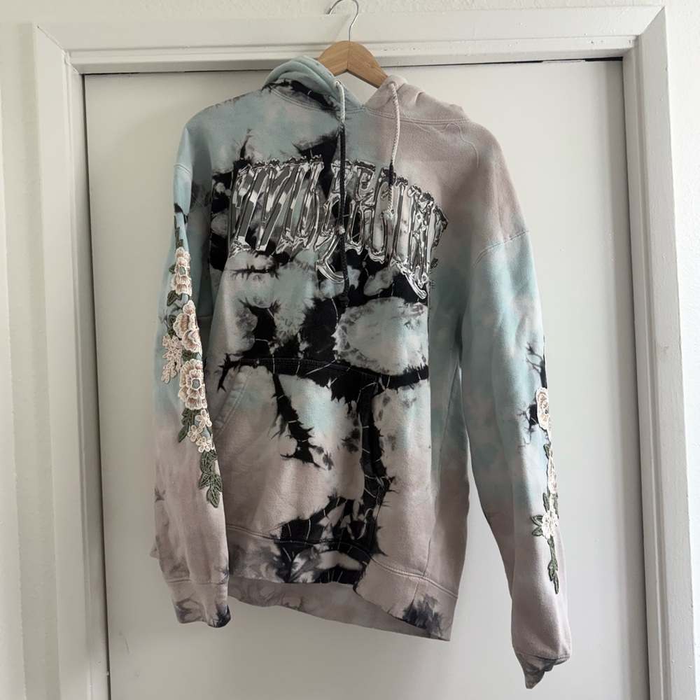 Tie-Dye Hoodie with Floral Embroidery